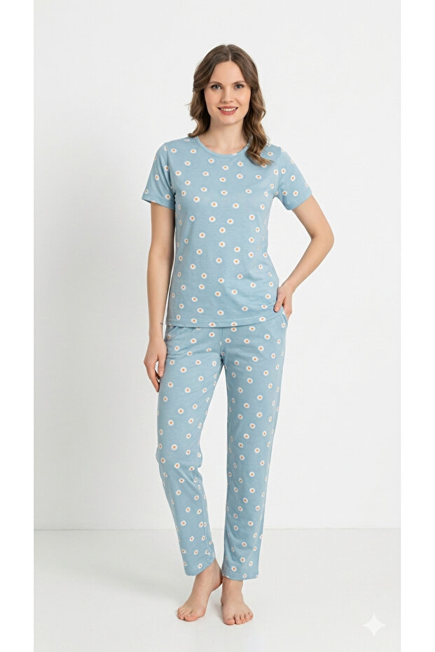 طقم بيجامة قطنية بأكمام قصيرة