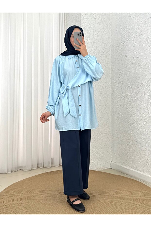 Salkım Side-Tie Strawberry Shirt-Na848 Blue