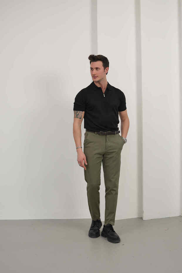 Men's Basic Zippered Polo Collar T-Shirt