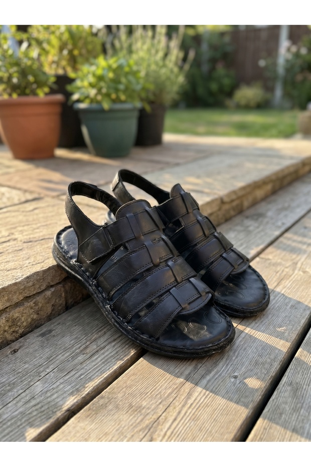 Genuine Leather Men's Sandals Slippers Summer Orthopedic Comfortable Daily Use Black 02