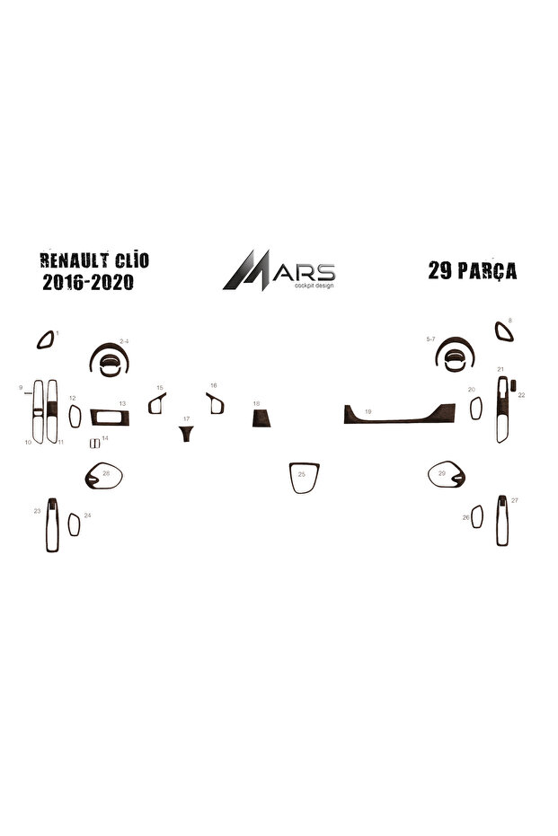 Renault Clio 2016-2020 Console-Torpedo Covering 29 Pieces