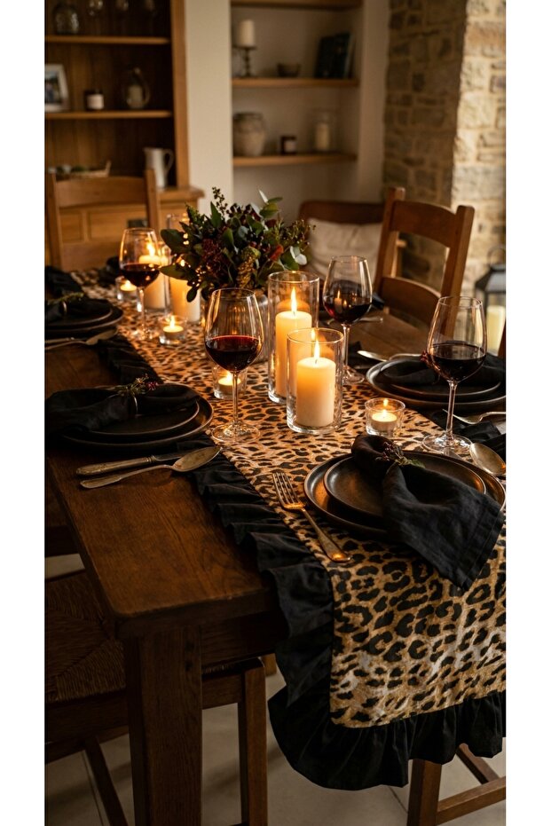 Ruffled Runner Leopard Patterned 40X130