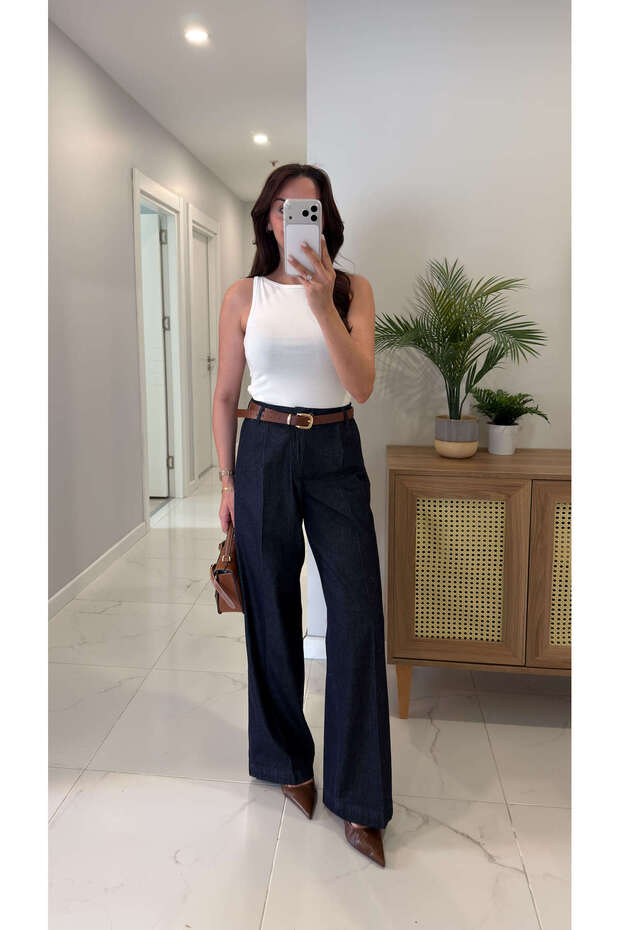 Dinas Dark Blue Wide Leg Pants