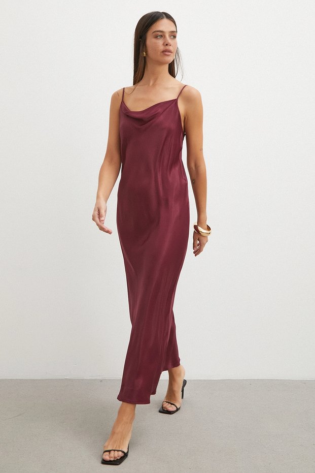 Thin Straps and Back Detail Satin Dress