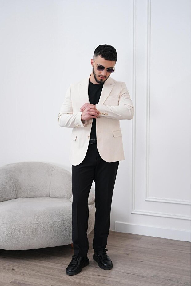 Men's Linen Blazer Jacket Slim Fit Summer Breathable