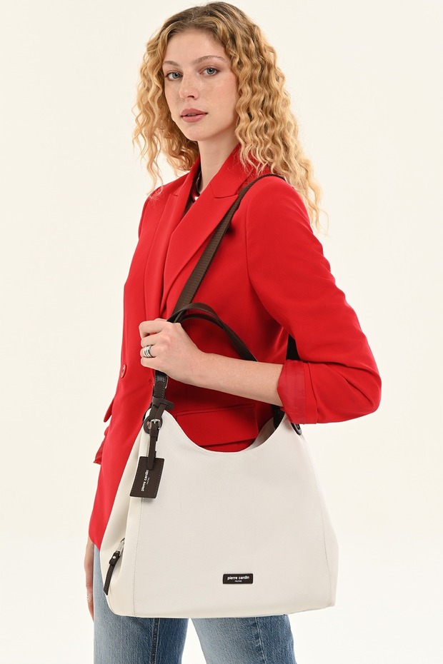 Women's White Imperteks Shoulder Bag with Adjustable Strap and Large Compartments