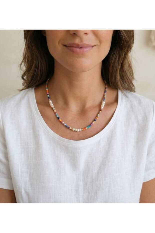 Colorful Beaded Pearl Necklace