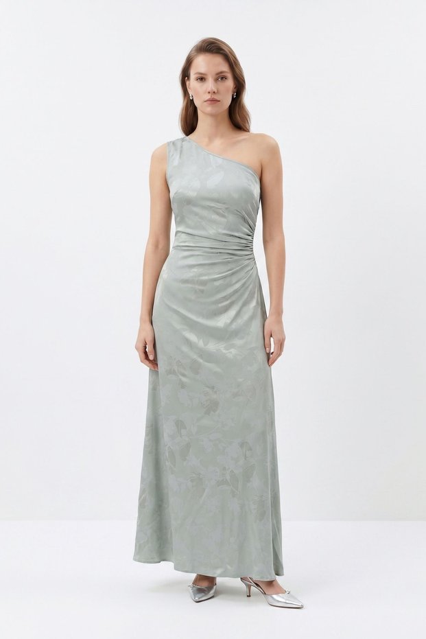 Mint One Shoulder Low Cut Long Dress 251654