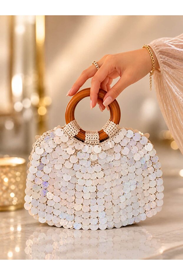 Zra Model Sequin Macrame Bag