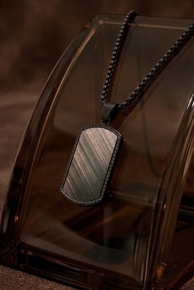 Steel Tag Polo Chain Brown Plate Soldier Tag Model Men's Black Steel Necklace
