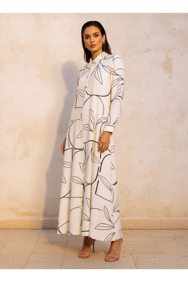 Printed A-line Women Dress with Concealed Placket