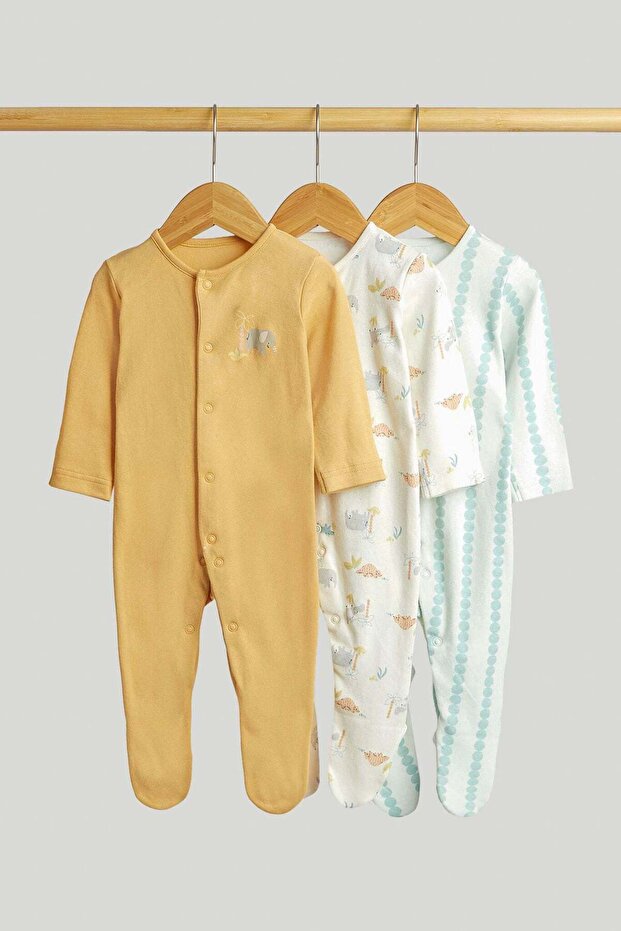 3 Pack Animals Sleepsuits