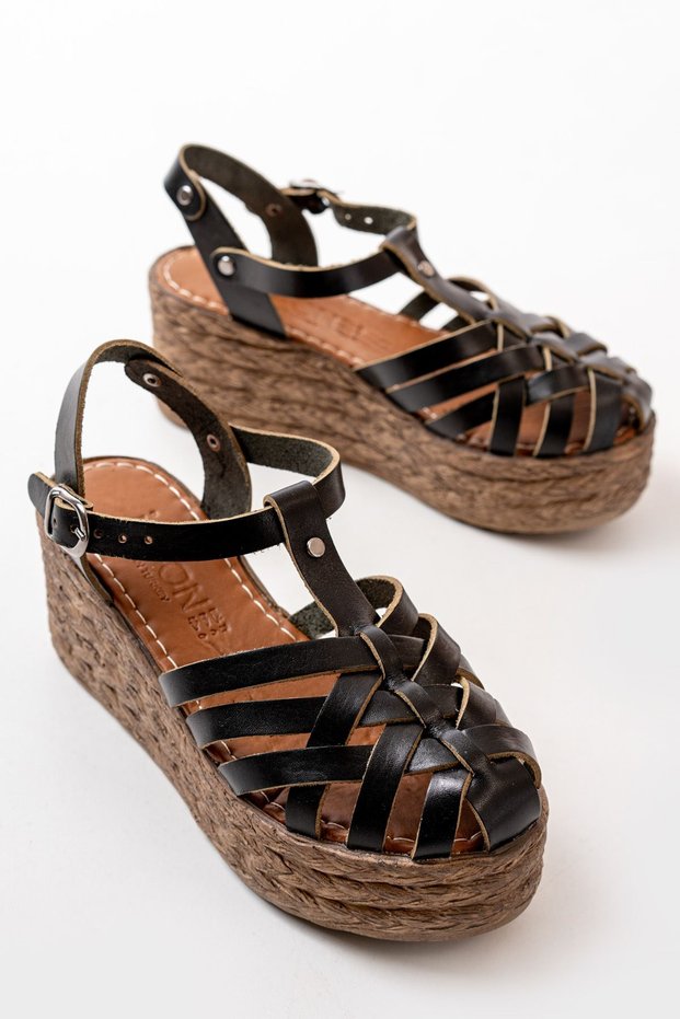 Zri̇n684-02 Premium Black Orthopedic Genuine Leather Padded Women's Sandals
