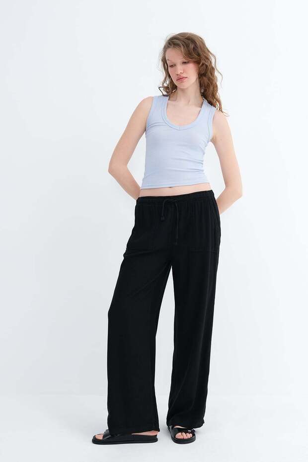 Elastic Waist Wide Leg Trousers Pn2622