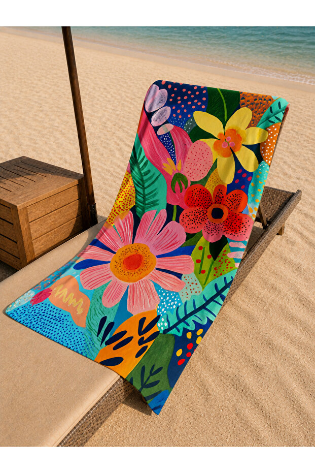 Colorful Modern Flower Garden Patterned Microfiber Beach Towel