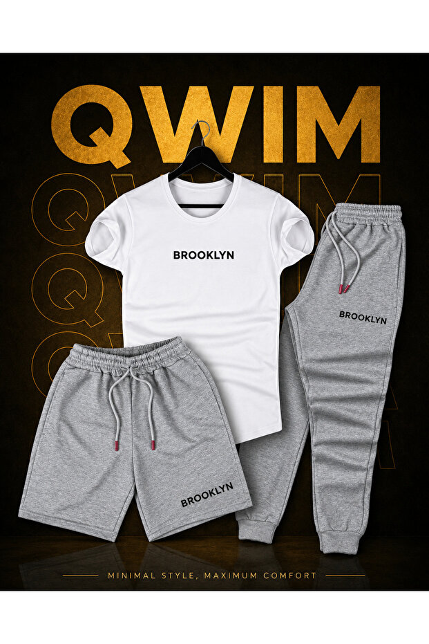 Qwim Stylish 3-Piece Printed T-Shirt-Shorts-Sweatpants Set
