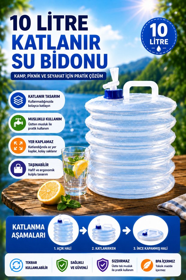 10 Liter Collapsible Water Canister with Tap Camping Picnic Caravan Travel Water Bucket Portable