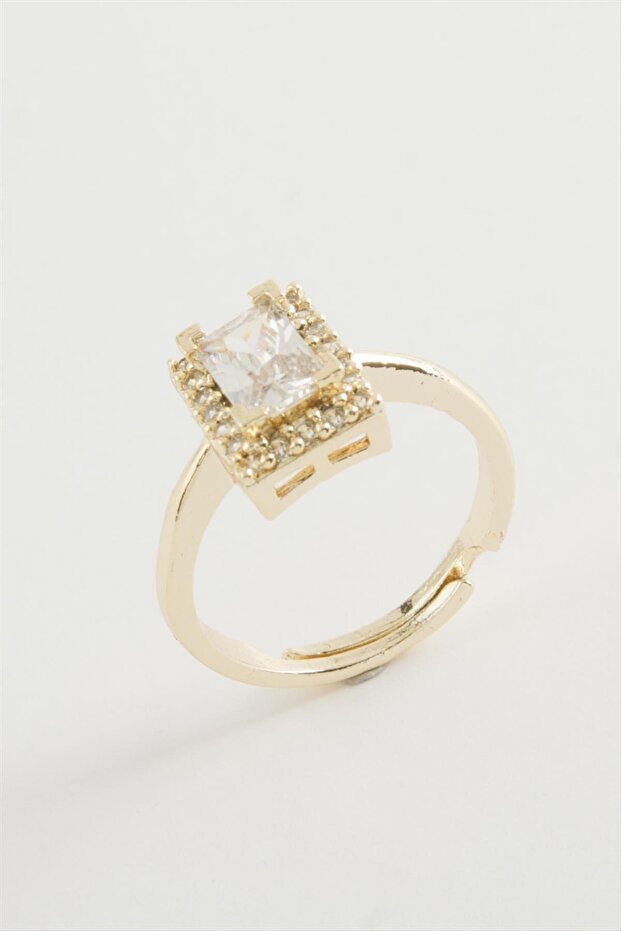 ILKESHOP خاتم مستطيل الشكل مرصع بالأحجار (225024)-أصفر - 2