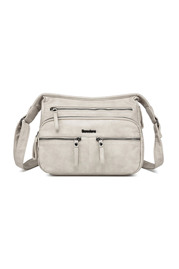 Beige Medium Size Multi-Pocket Daily Women's Postman Shoulder Bag