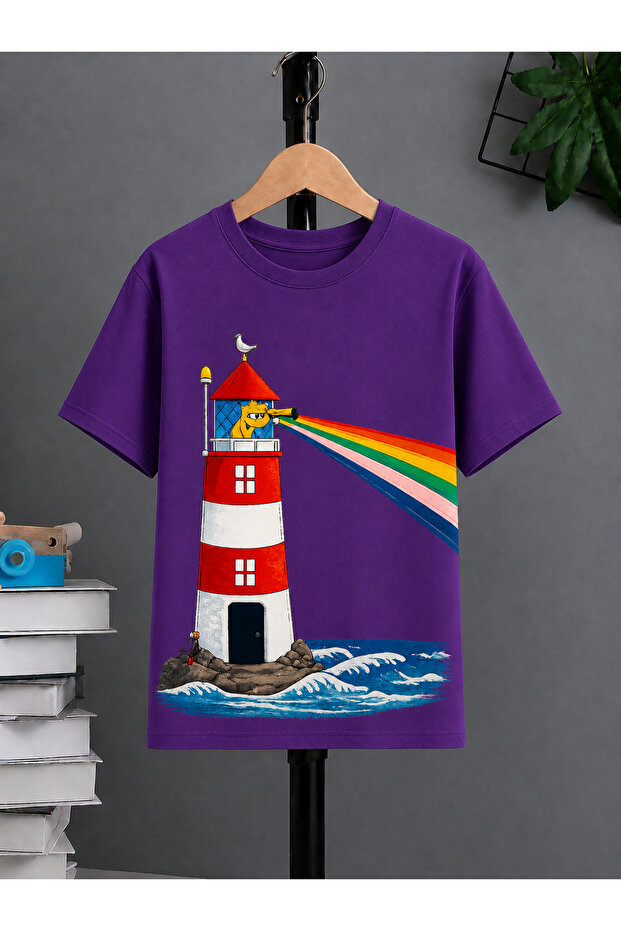 Unisex Oversize T-Shirt Lighthouse Printed 100% Cotton T-Shirt Comfortable Fit