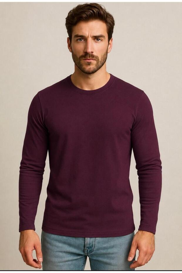 Men's Plum Cotton Lycra Single Jersey Long Sleeve T-Shirt-D240