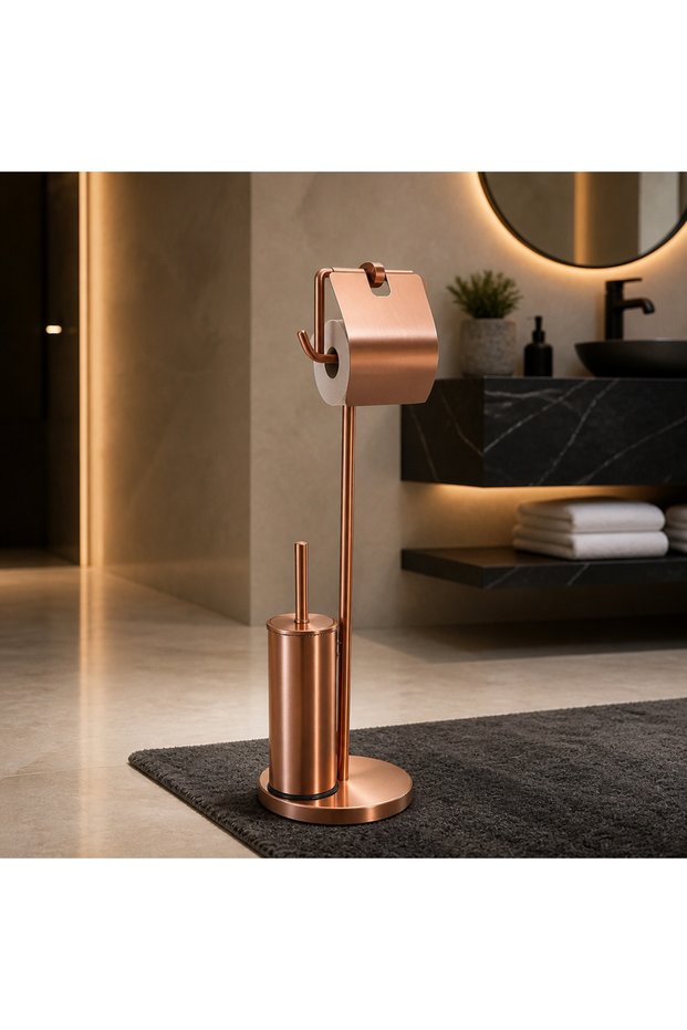 Matte Copper Toilet Paper Holder and Toilet Brush with Stand Set Modern Design Bronze Toilet Brush Stainless