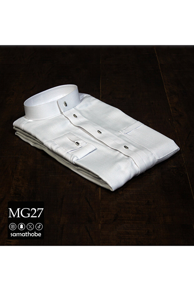 ثوب رجالي جاهز تصميم MG27 لون ابيض طول 58