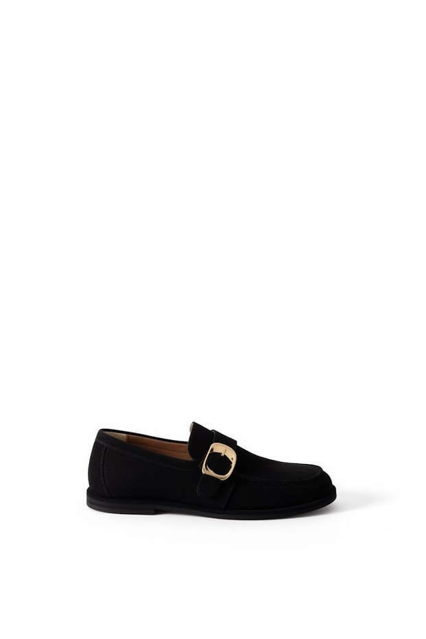 Nerida Black Gold Buckle Detailed Women's Ballerinas