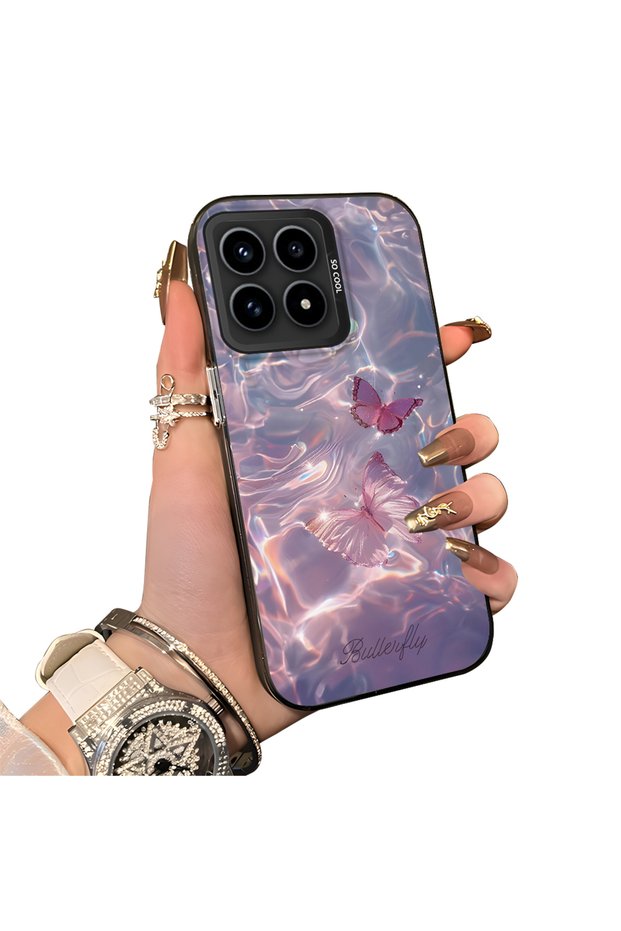 Poco F8 Pro 5g Compatible Silicone Edge Hard Back Anti-Fall Phone Case Butterfly Pattern