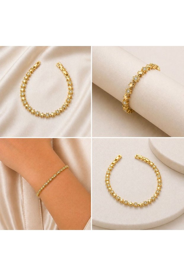 Premium Zircon Series Elegant Bracelet with Solitaire Detail and Star Figure