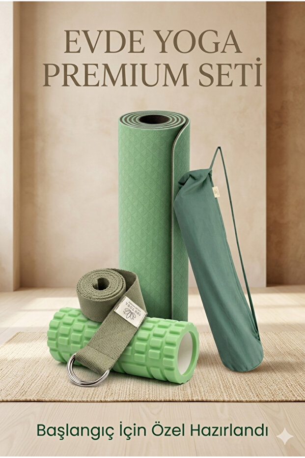 SUNYOGA Evde Yoga Premium Seti – Yoga Matı, Mat Çantası, Yoga Kemeri ve Foam Roller İçeren Başlangıç Yoga ve Pilates Seti