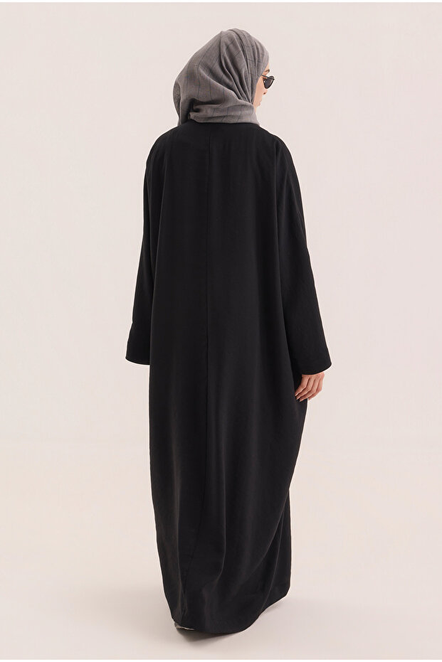 Çin Düğmeli Abaya Siyah - 5