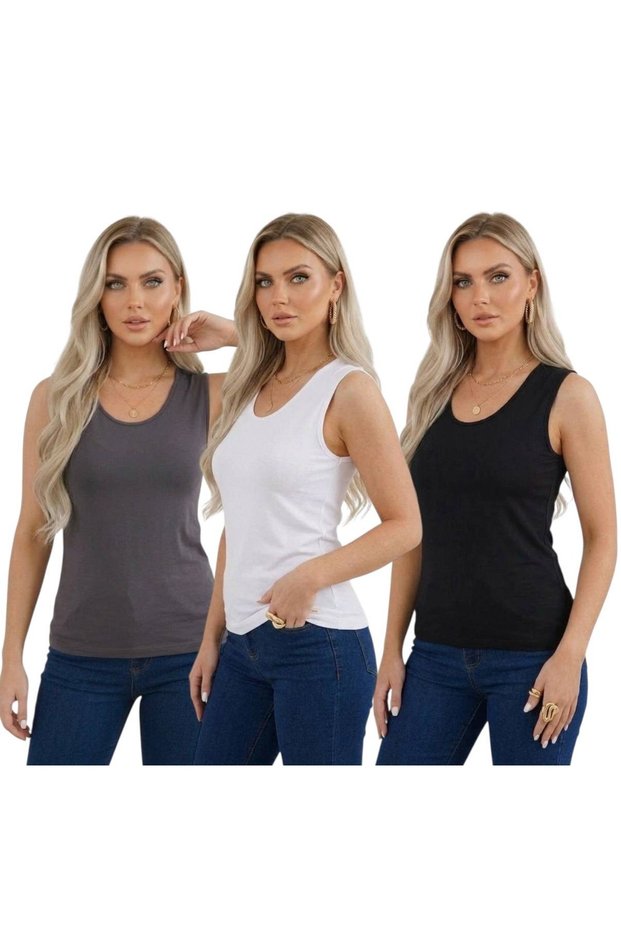 3-Piece U-Neck Women's Basic Body Colorful Combination Set