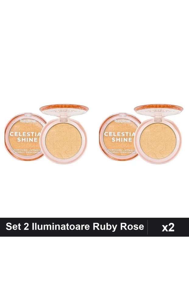 Set 2 Iluminatoare Ruby Rose Celestial Shine 03 Champagne Glam, Highlighter Profesional