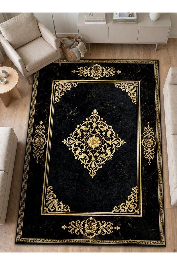 Sdt Traditional Theme Patterned Modern Woven Base Decorative Carpet Sdt1273Black