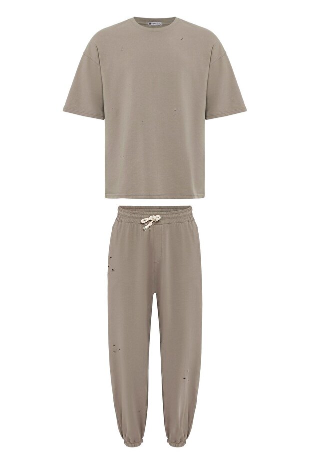 Hole detailed oversize tracksuit set