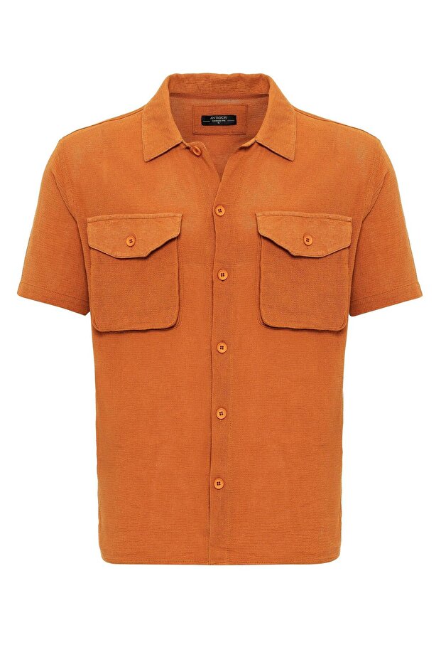 Double pocket short sleeve linen shirt