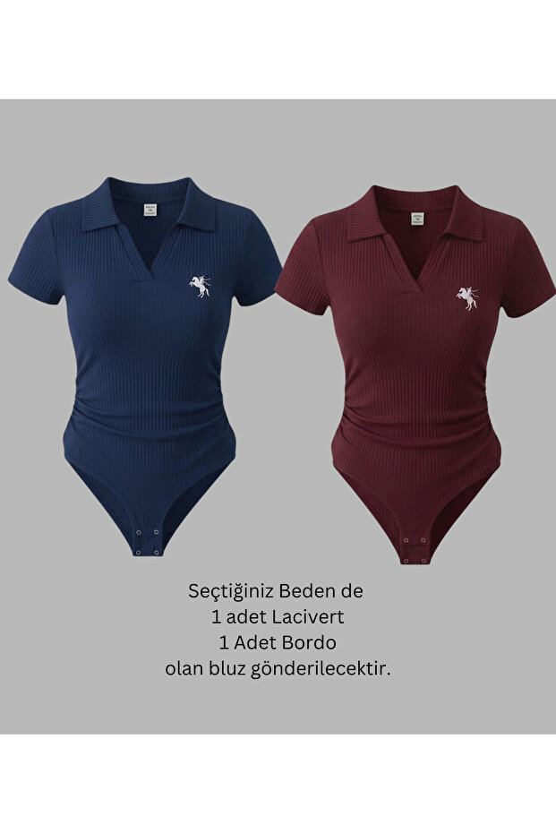 Polo Collar Ribbed Lycra Premium Bodysuit