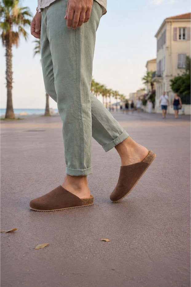 Jy0556 Ravn Laceless Genuine Suede Leather Men's Casual Cork Sole Loafer Classic Shoes Hdmt - Brown