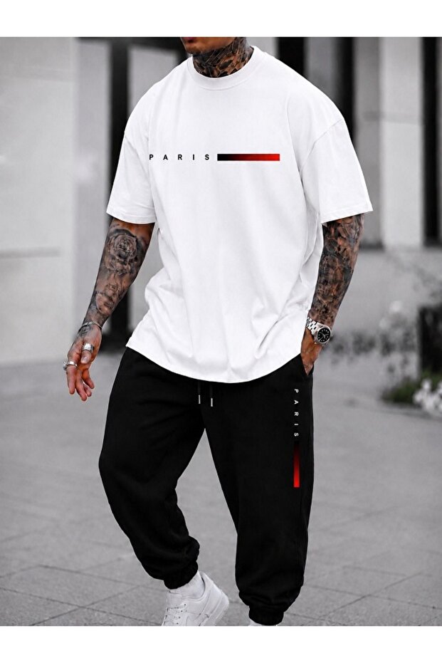 Unisex Wide-Let T-Shirt and Trackpants Paris Printed Set