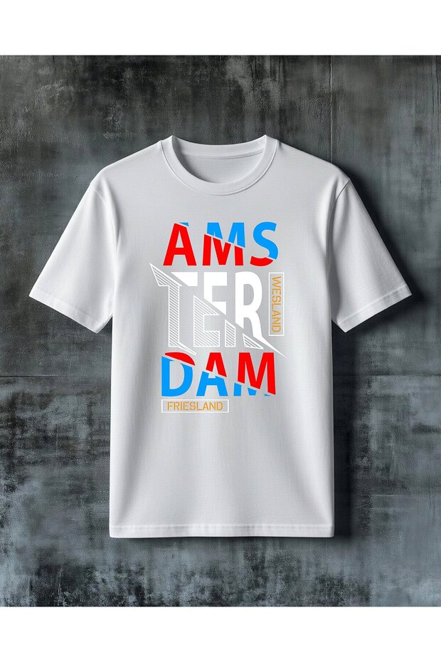 تي شيرت ams dam friesland كبير الحجم مطبوع عليه نصوص