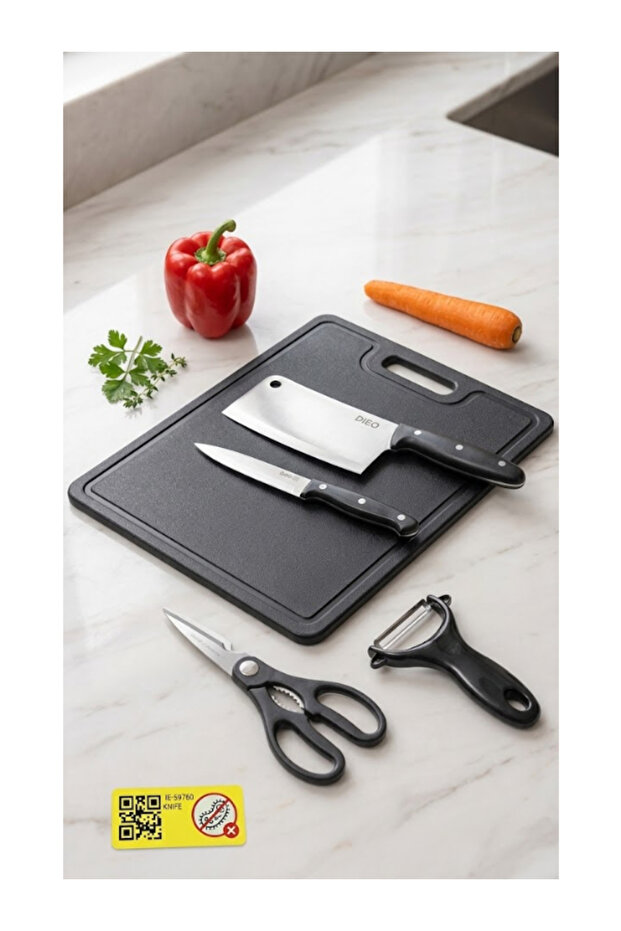 Complete 5-Piece Kitchen Tool Set: Cleaver, Paring Knife, Y-Peeler, Shears & Board