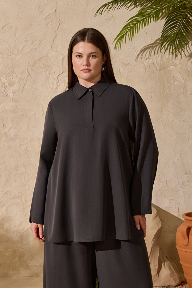 Anthracite Half-Pleated Blouse - 2