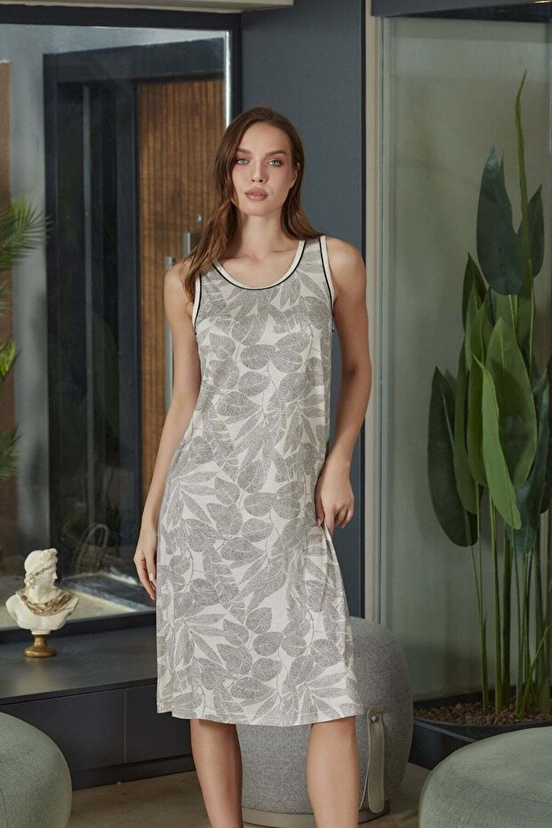 Sleeveless Thick Strap Patterned Nightgown Cossybyaqua 26599-48