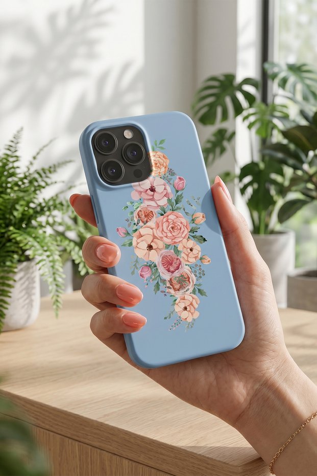 iPhone 15 Pro Max Compatible Launch Silicone Soft Flower Pattern Shock Absorbing Case Blue