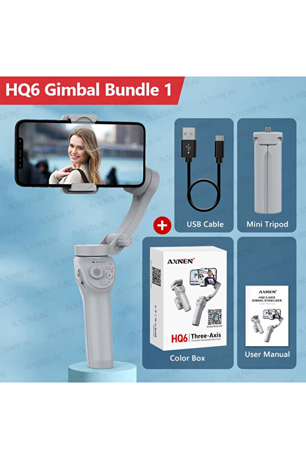 مثبت جيمبال محمول باليد ثلاثي المحاور HQ6 Bundle1 مع وظيفة التكبير وإضاءة تكميلية وتثبيت الصورة لـ
