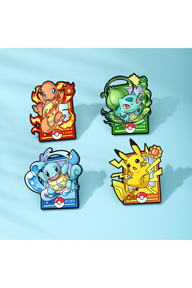 Bandai 4Pcs 4Pcs/Set Pokemon Enamel Pins Anime Pikachu Bulbasaur Charizard Blastoise Brooch Badge La
