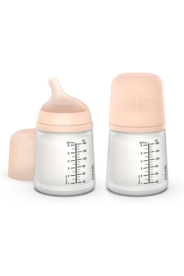 Zero Zero Anti Colic Baby Bottle, Minimizes Bottle Rejection & Nipple Confusion, 2pk, 6oz/180mL, Fair Tone, Adaptable Flow Nipple