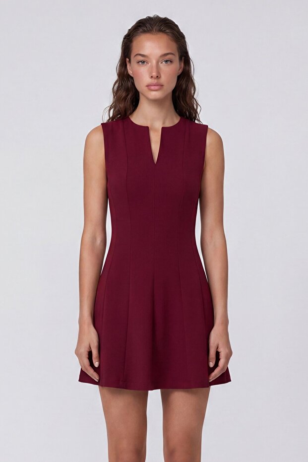 V-Neck Slit Detailed Sleeveless Mini Dress