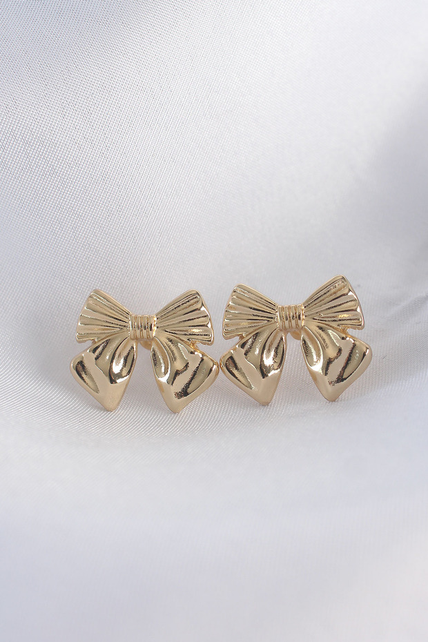 Brass Gold Color Bow Earrings 5886 - Teolsa9344-2390